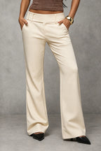 Beige Women's Wide Leg Trousers with High-Waisted Comfort Waistband