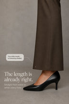 Women's Wide Leg Trousers with High-Waisted Comfort Waistband - Ankle Hem Heel Detail