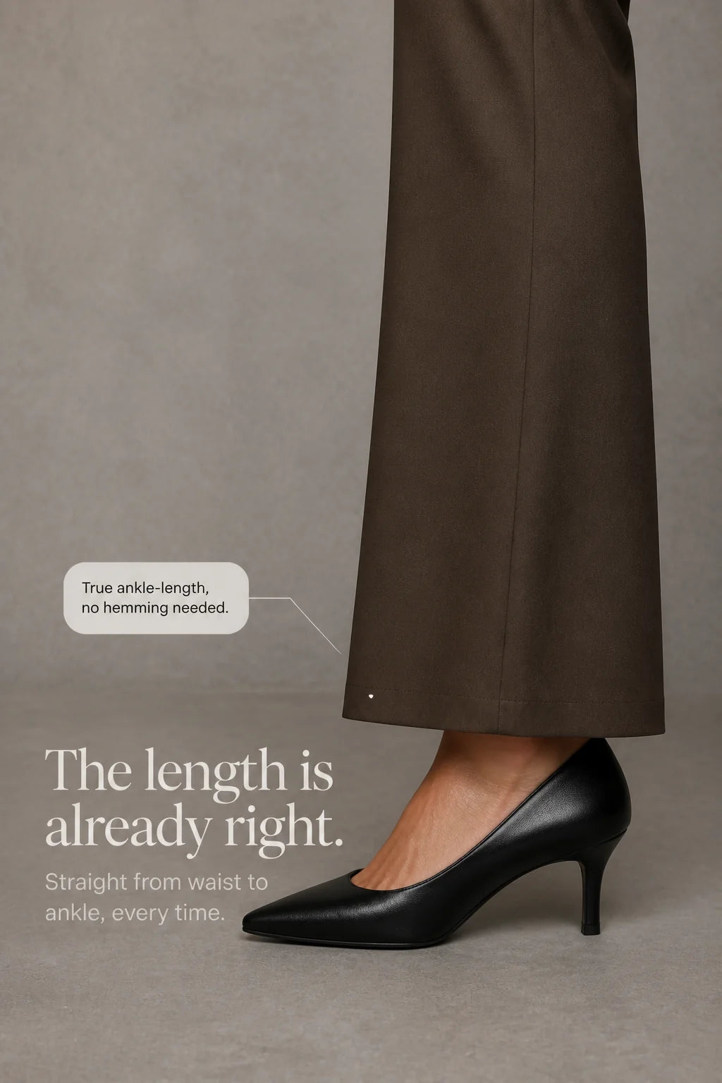 Women's Wide Leg Trousers with High-Waisted Comfort Waistband - Ankle Hem Heel Detail