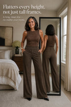 Women's Wide Leg Trousers with High-Waisted Comfort Waistband - Mirror Reflection Pose