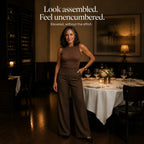 Women's Wide Leg Trousers with High-Waisted Comfort Waistband - Standing Restaurant Pose