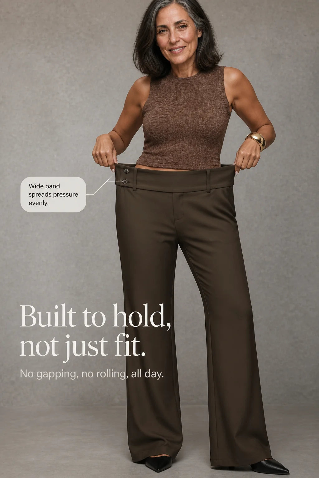 Women's Wide Leg Trousers with High-Waisted Comfort Waistband - Waistband Stretch Demo