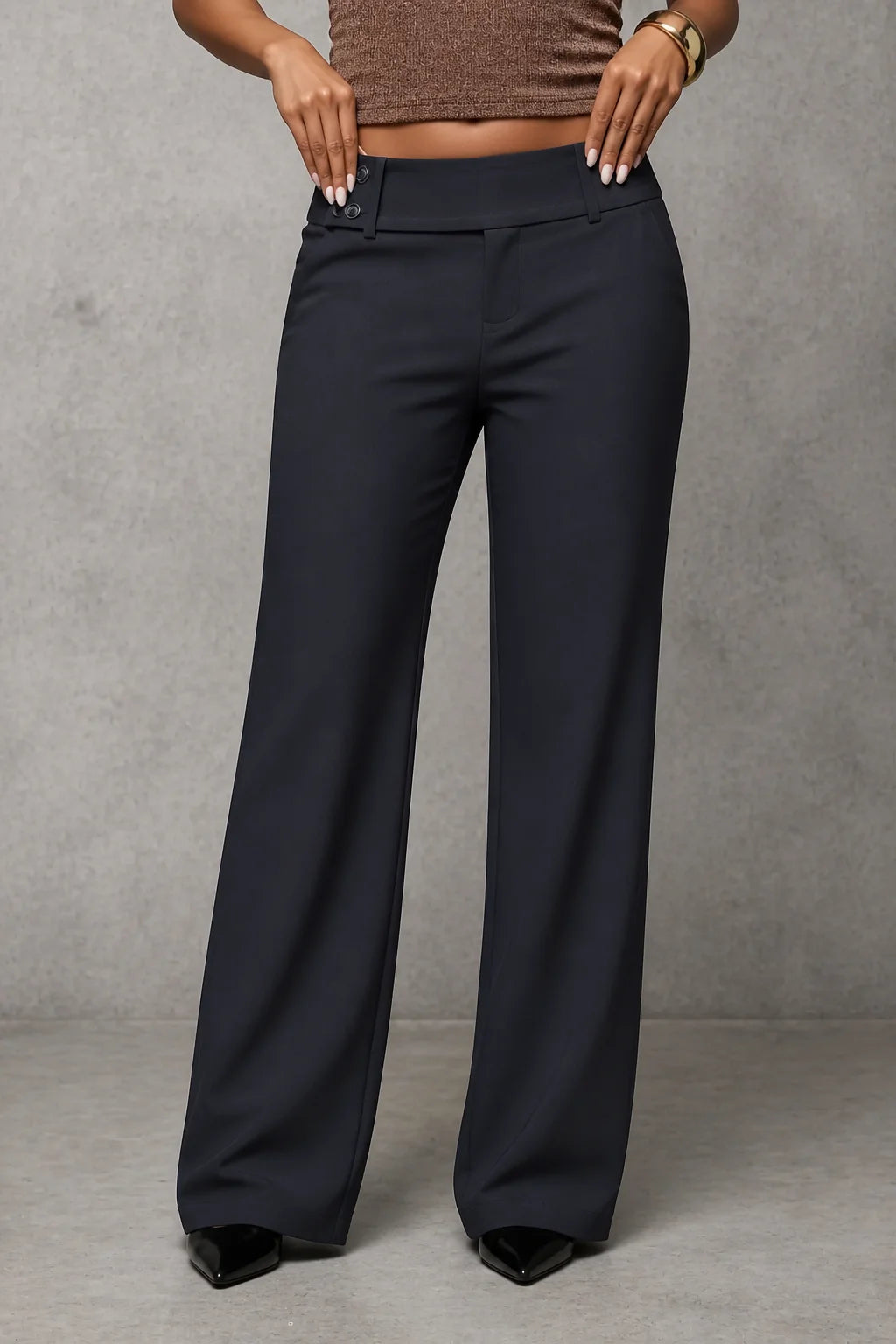 Dark Grey Women's Wide Leg Trousers with High-Waisted Comfort Waistband