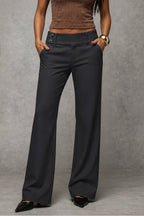 Grey Women's Wide Leg Trousers with High-Waisted Comfort Waistband