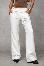 White Women's Wide Leg Trousers with High-Waisted Comfort Waistband