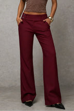 Wine Red Women's Wide Leg Trousers with High-Waisted Comfort Waistband