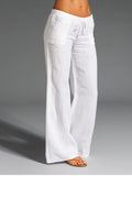 Women's Wide Leg Linen Trousers — Abby Drawstring Breathable
