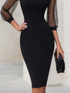 Women's Off Shoulder Sweetheart Midi Cocktail Dress with Sheer Mesh Sleeves — Wren