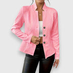 Women's Cable Knit Mock Neck Sweater Top with Button-Front Closure & Relaxed Fit — Maddison
