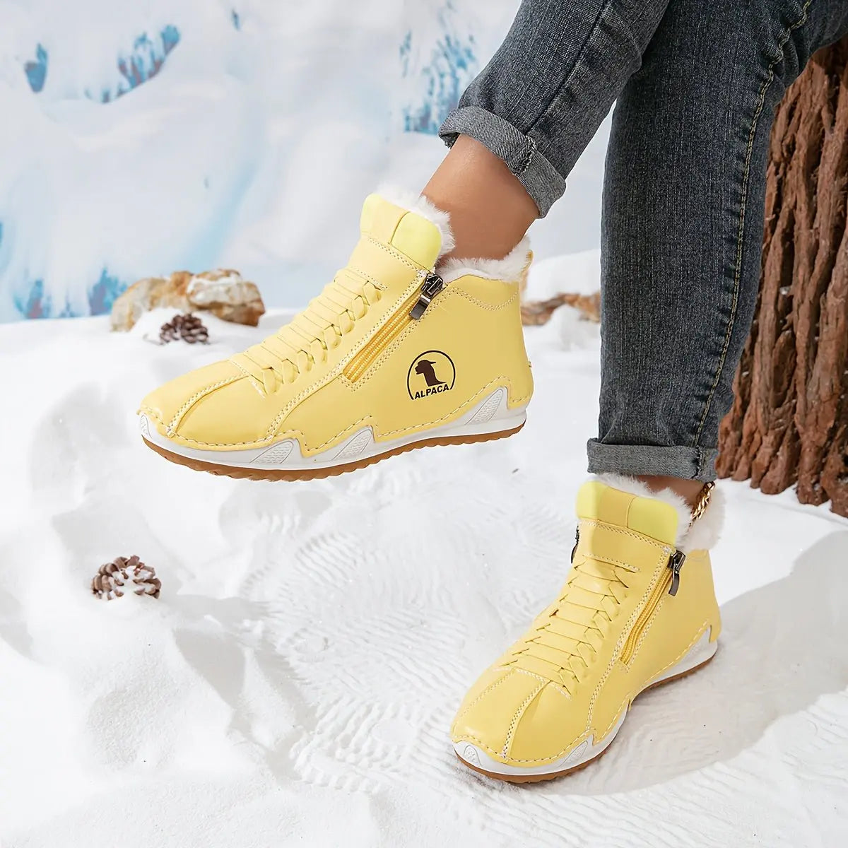 Women's Faux Fur Lined Winter Ankle Boots with Zip-Up Closure — Rosalia