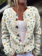 Women's Floral Embroidered Knit Cardigan with Button-Front & Relaxed Fit — Esther
