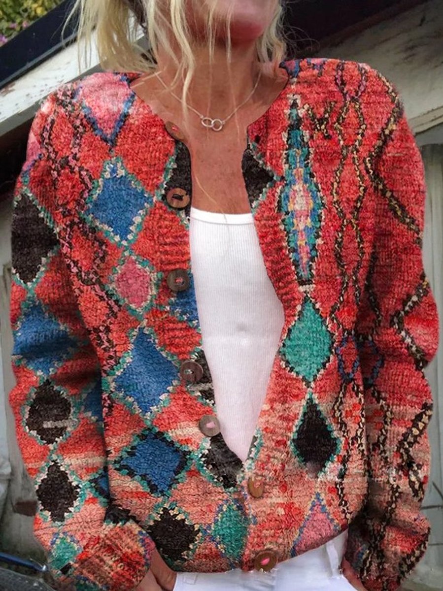 Women's Floral Embroidered Knit Cardigan with Button-Front & Relaxed Fit — Esther