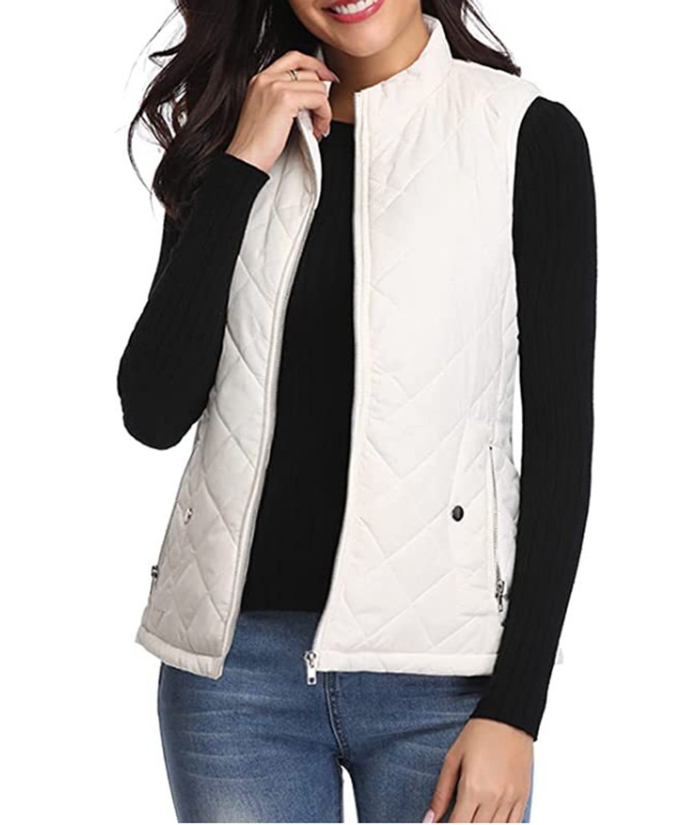 White Women's Lightweight Quilted Gilet with Relaxed Fit & Zip Pockets