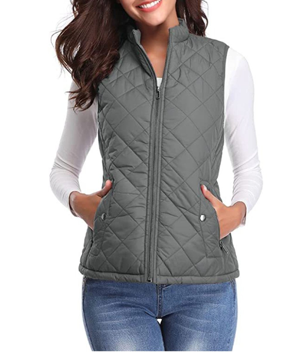 Grey Women's Lightweight Quilted Gilet with Relaxed Fit & Zip Pockets