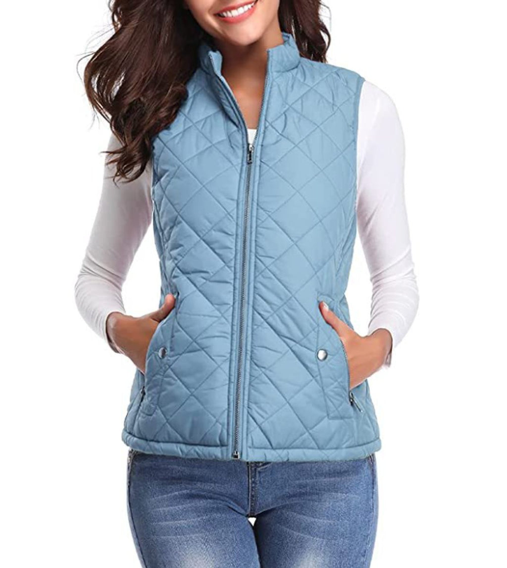 Light Blue Women's Lightweight Quilted Gilet with Relaxed Fit & Zip Pockets