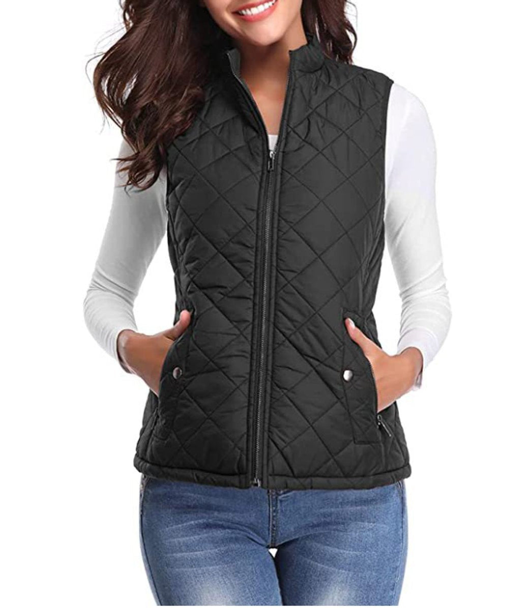 Black Women's Lightweight Quilted Gilet with Relaxed Fit & Zip Pockets