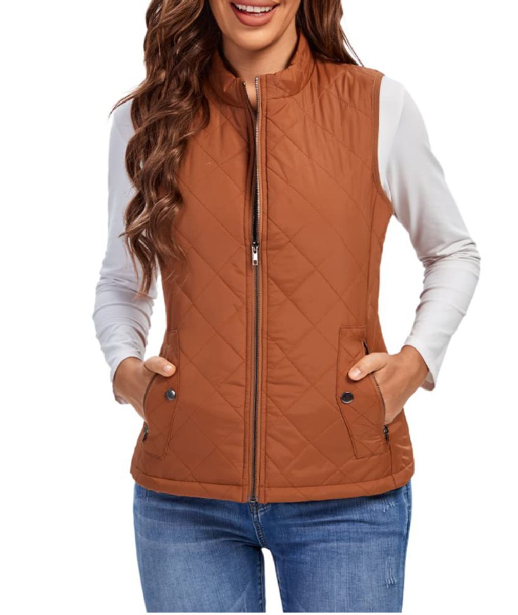 Khaki Women's Lightweight Quilted Gilet with Relaxed Fit & Zip Pockets