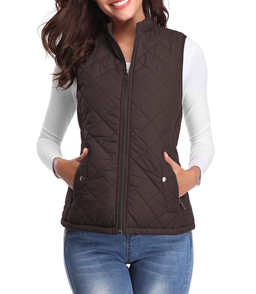 Brown Women's Lightweight Quilted Gilet with Relaxed Fit & Zip Pockets