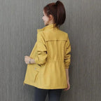 Yellow Women's Lightweight Zip Up Bomber Jacket with Drawstring Waist & Relaxed Fit