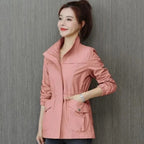 Pink Women's Lightweight Zip Up Bomber Jacket with Drawstring Waist & Relaxed Fit