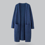 Blue Women's Long Oversized Cashmere Cardigan with Open Front & Pockets