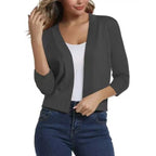 Women's Open Front Cropped Cardigan with Three-Quarter Sleeves — Madeline