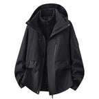 Black Women's Outdoor Jacket with Adjustable Hood & Multiple Pockets