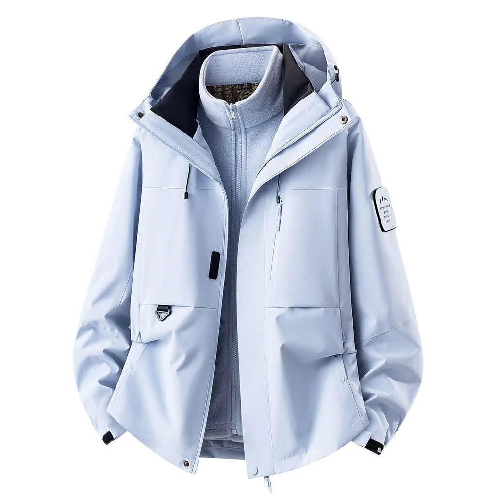 Moonlight Blue Women's Outdoor Jacket with Adjustable Hood & Multiple Pockets - Front Sky Studio