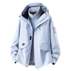 Moonlight Blue Women's Outdoor Jacket with Adjustable Hood & Multiple Pockets - Front Sky Studio