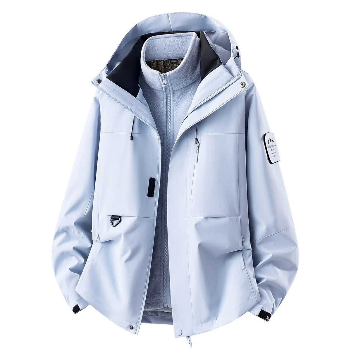 Moonlight Blue Women's Outdoor Jacket with Adjustable Hood & Multiple Pockets - Front Sky Studio