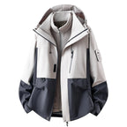 Light Grey Women's Outdoor Jacket with Adjustable Hood & Multiple Pockets