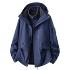 Blue Women's Outdoor Jacket with Adjustable Hood & Multiple Pockets - Front Open Navy