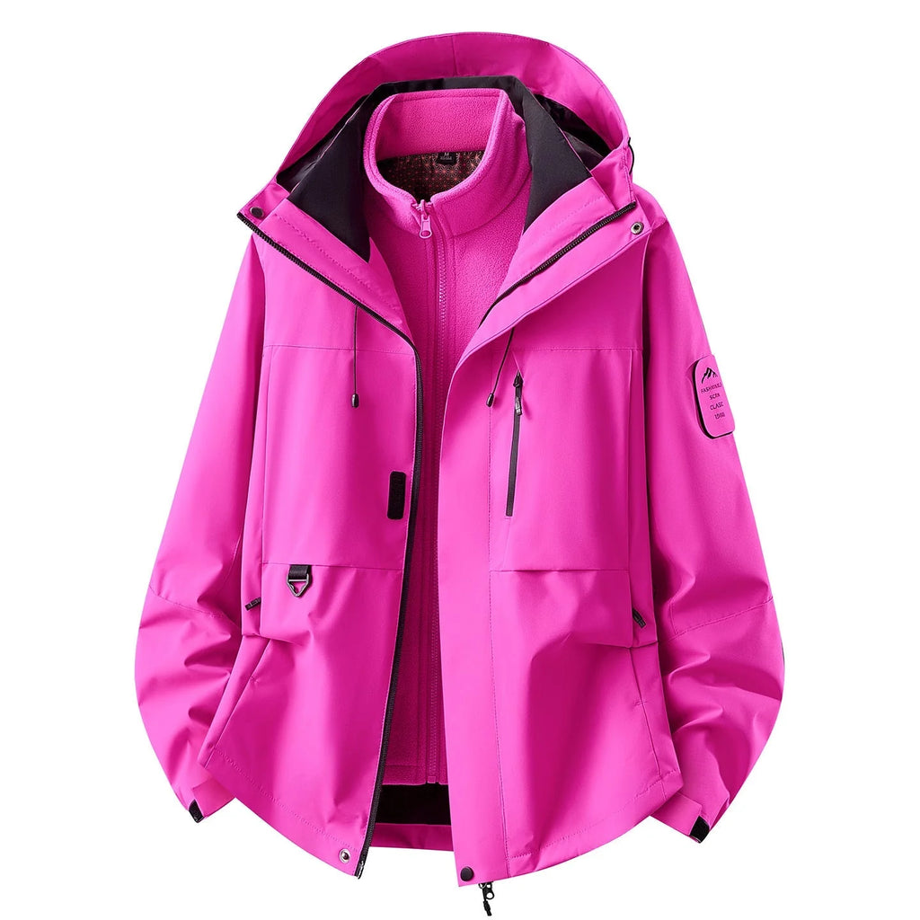 Lilac Women's Outdoor Jacket with Adjustable Hood & Multiple Pockets - Front Hot Pink Studio
