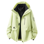 Yellow Women's Outdoor Jacket with Adjustable Hood & Multiple Pockets - Front Closed Studio