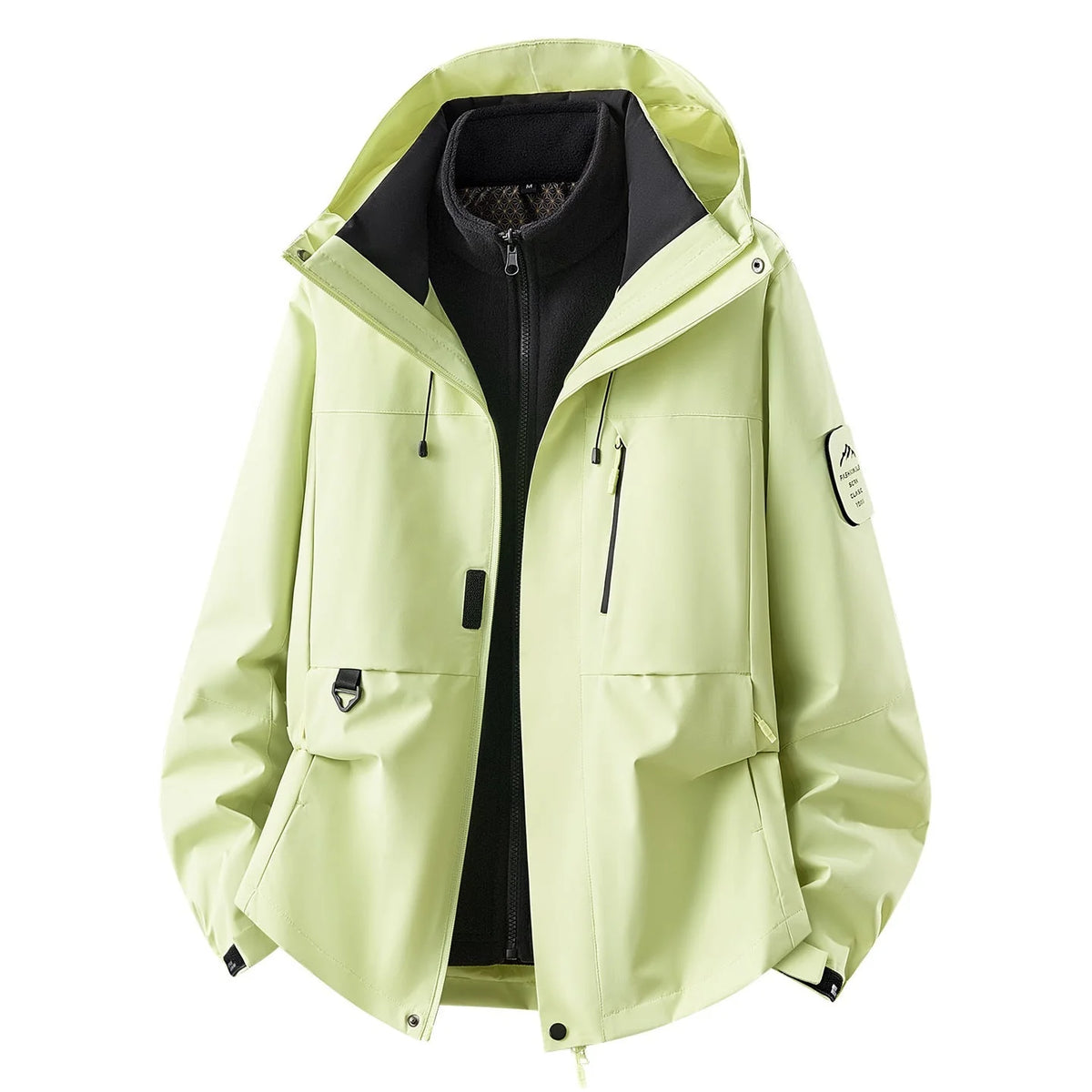 Yellow Women's Outdoor Jacket with Adjustable Hood & Multiple Pockets - Front Closed Studio