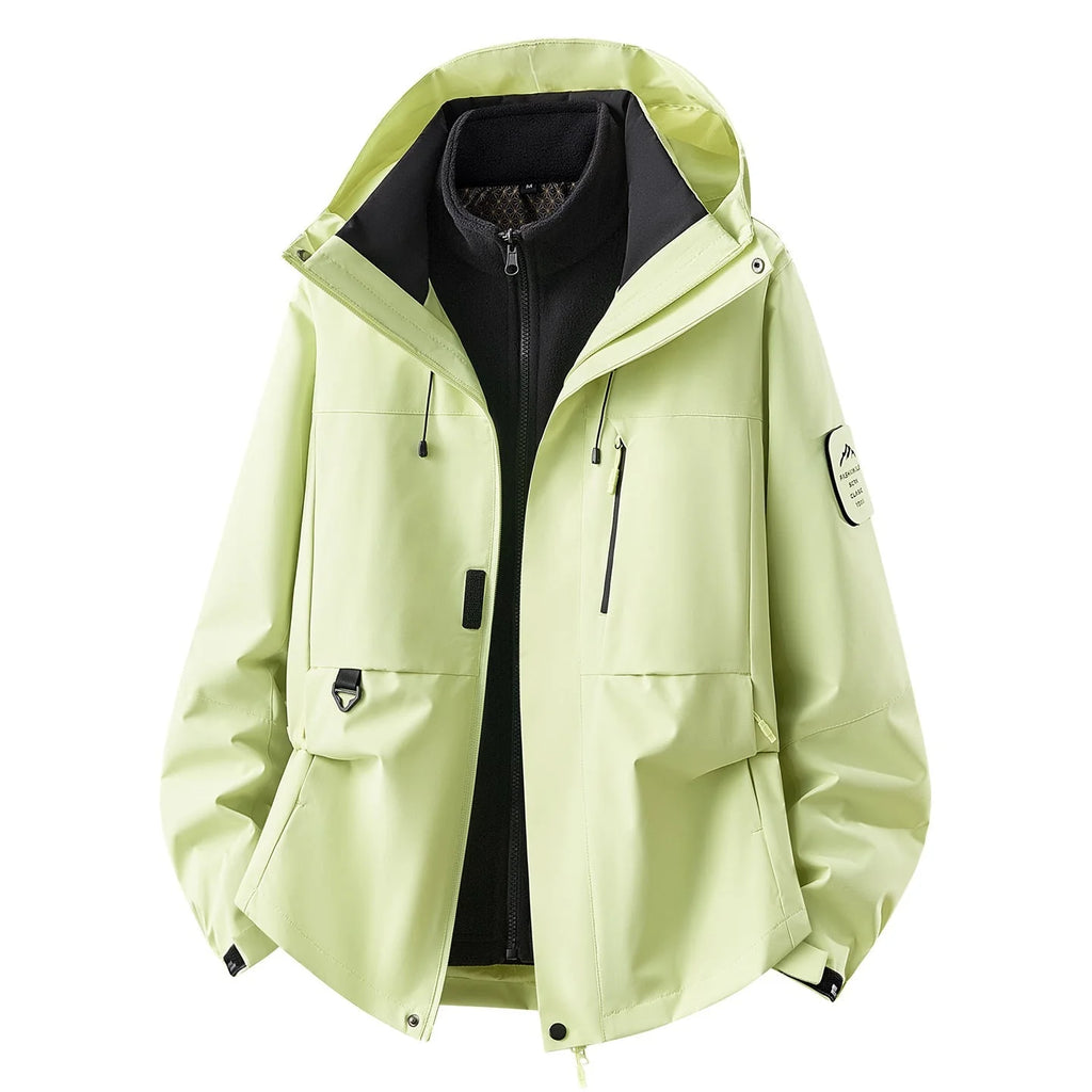 Women's Outdoor Jacket with Adjustable Hood & Multiple Pockets - Front Open Studio