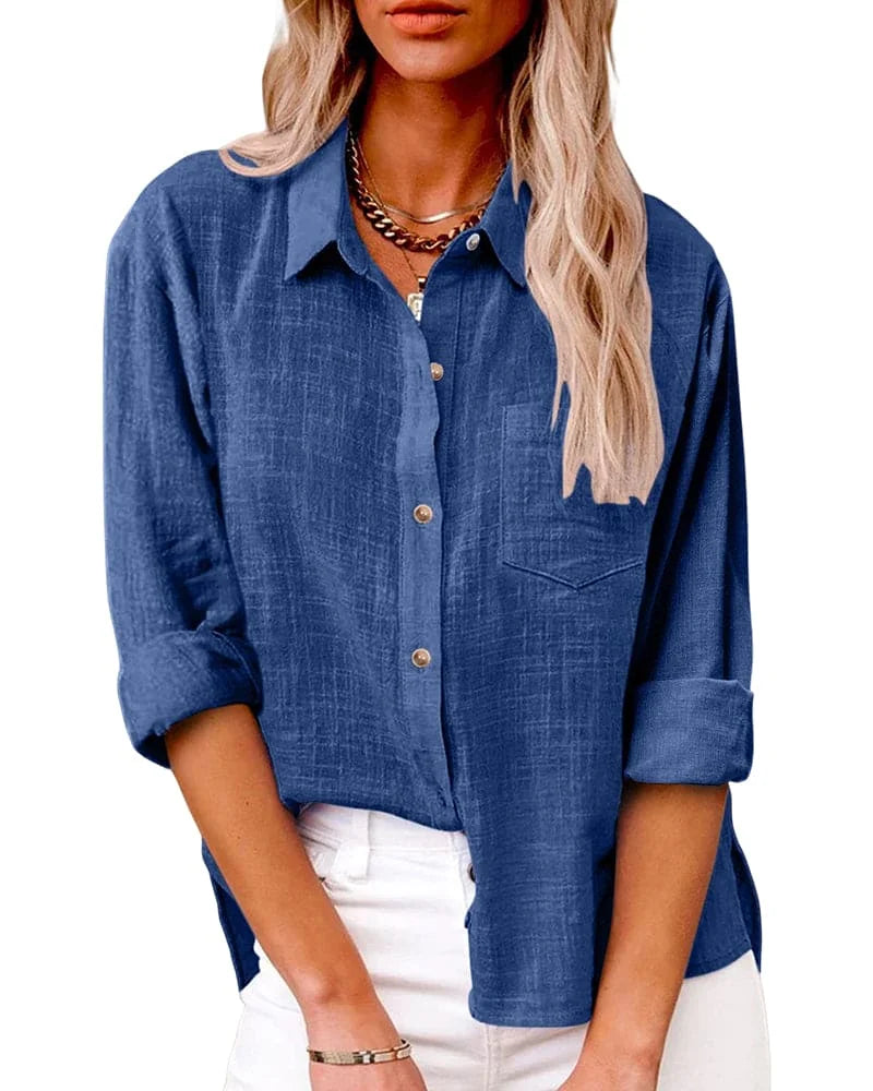 Blauw Women's Oversized Button Down Shirt — Blakely Relaxed Fit Cotton - Front Full