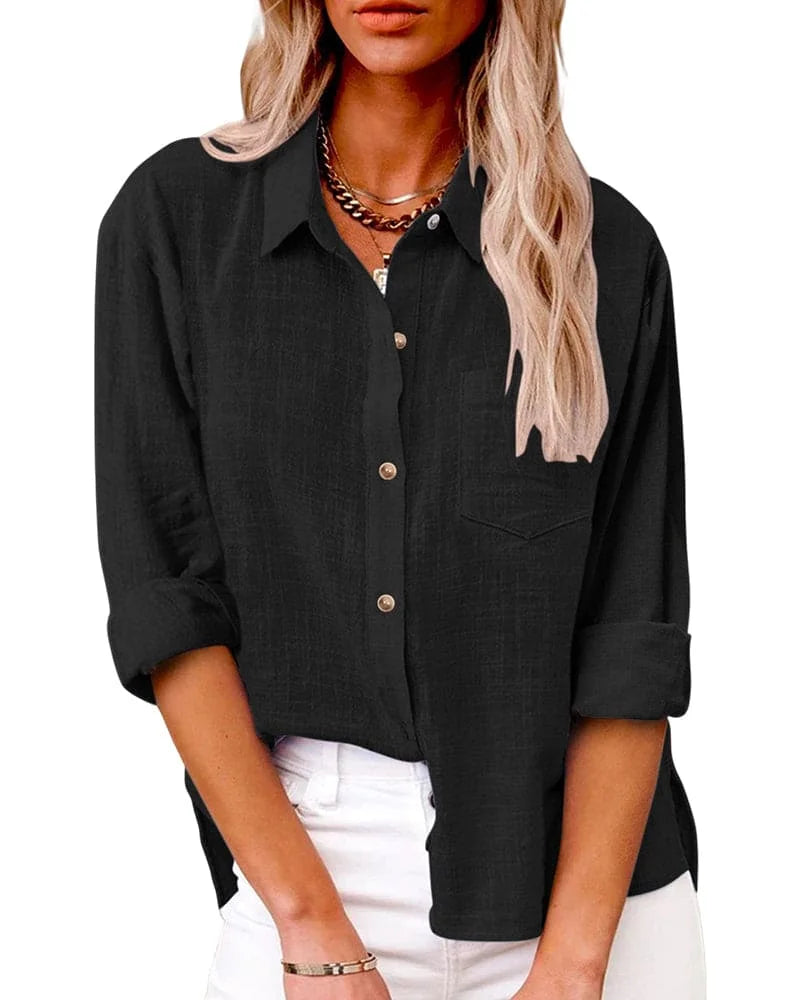 Zwart Women's Oversized Button Down Shirt — Blakely Relaxed Fit Cotton - Casual Styling