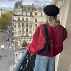 Women's Oversized Quilted Bomber Jacket in Faux Leather with Contrast Stitching — Sienna