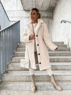 Beige Women's Coat with Soft-Touch Feel & Slim Long Silhouette