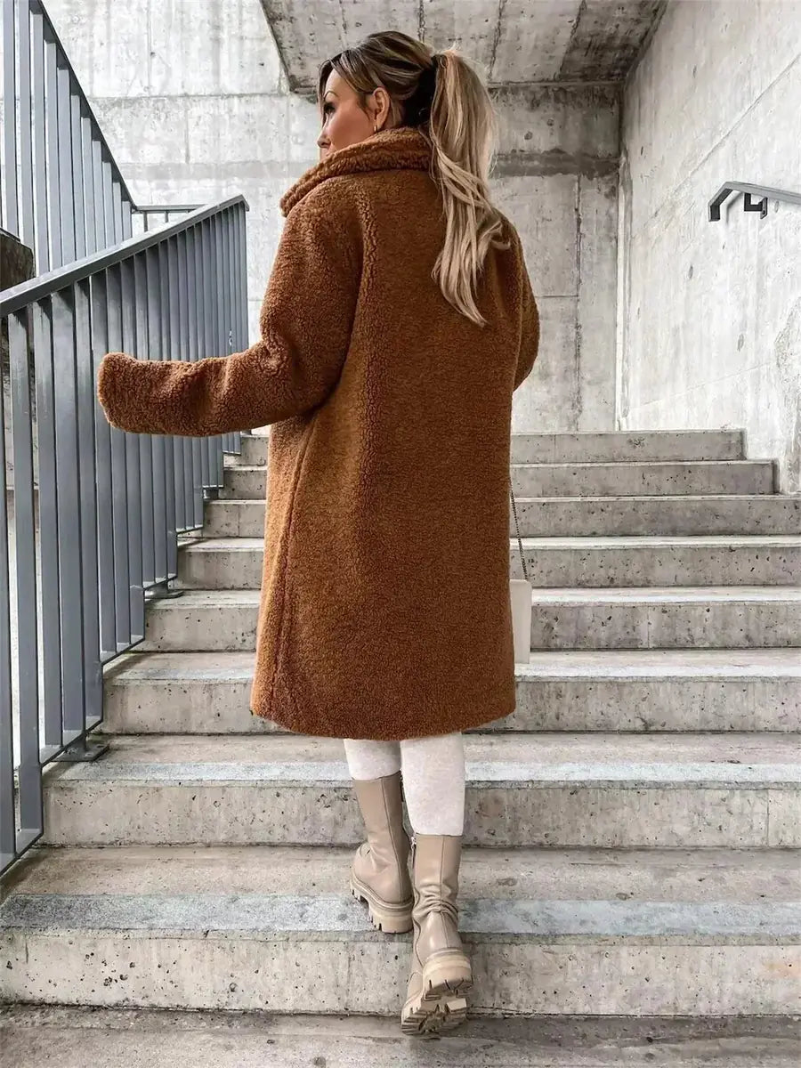 Women's Coat with Soft-Touch Feel & Slim Long Silhouette - Back Full Walking