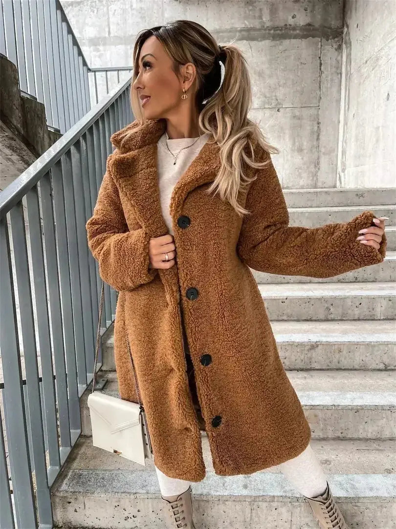 Brown Women's Coat with Soft-Touch Feel & Slim Long Silhouette