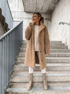 Women's Coat with Soft-Touch Feel & Slim Long Silhouette - Front Full Stairs