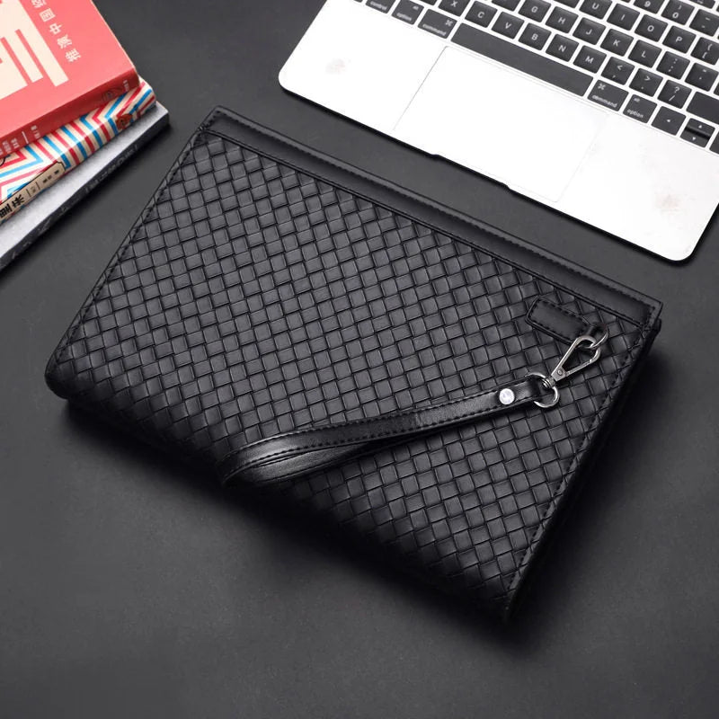 Black Women's Woven Clutch Bag with Zip Closure & Wristlet Strap — Cassidy - Back Detail