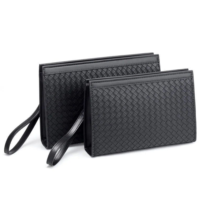 Black Women's Woven Clutch Bag with Zip Closure & Wristlet Strap — Cassidy - Studio White