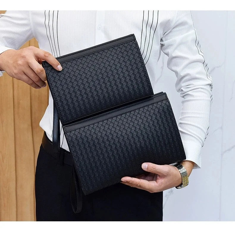 Black Women's Woven Clutch Bag with Zip Closure & Wristlet Strap — Cassidy - Worn Lifestyle
