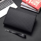 Black Women's Woven Clutch Bag with Zip Closure & Wristlet Strap — Cassidy